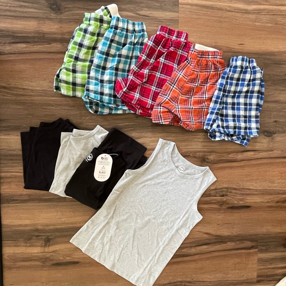Kids' Multi-Color Plaid Boxers and Solid Tank Top Bundle